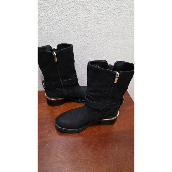 Vince Camuto Kerivini Black Leather Mid-Calf Boots Straps & Buckle Size 7.5 - Picture 5 of 9